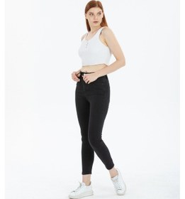 Resim Tref Jns Snow Açık Kar Mavi Yüksek Bel Toparlayıcı Dar Paça Skinny Power Likralı Kot Pantalon Açık Mavi 