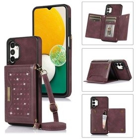 Resim Samsung Galaxy Uyumlu A13 4g/a13 5g Kordonlu Üç Katlı Rfıd Deri Telefon Kılıfı 