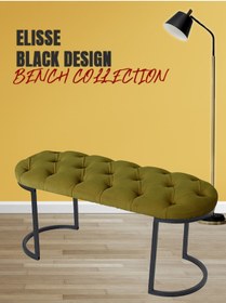 Resim Gazzini furniture Elisse Hardal Puf Metal Ayaklı Kapitoneli Model Oval Bench 