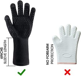 Resim 500 dereceye kadar ısıya dayanıklı fırın eldiveni, ekstra uzun fırın eldiveni, fırın eldiveni, sigara içenler, mangal, mangal için. 