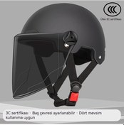 Resim 3c Sertifikalı Motosiklet Kask Erkekler Ve Kadınlar Yaz Mevsimleri Evrensel Açık Kask Antrasit - Siyah 