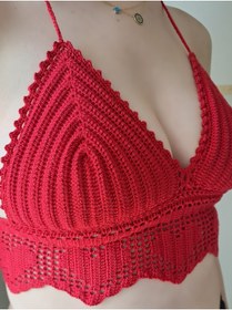 Resim SOUL BY A&B El Örgüsü Büstiyer Kalpli Kırmızı Bluz Crop Bikini El Örgüsü Yılbaşı Yeni Yıl 