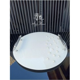 Resim Beyaz Cam 2 Li Söz Nişan Tepsisi /isteme Kahve Sunum - Söz Nişan Yüzük Tepsisi 