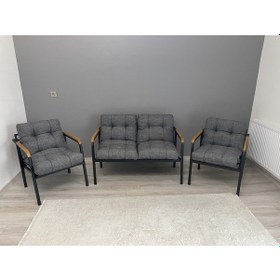 Resim Modern Jüpiter Balkon, Bahçe, Cafe - Metal Kanepe Koltuk Takımı - 2+1+1 Antrasit Modernsh20 Antrasit 