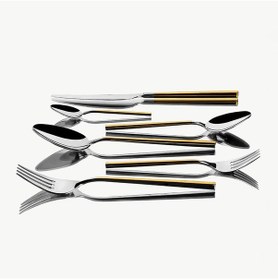 Resim Nehir Gloria Altın Saten 6 Kişilik 36 Parça Çatal Kaşık Bıçak Takımı Altın - Gümüş 