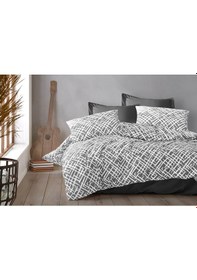 Resim Çift Kişilik Çarşaflı Nevresim Takımı Pamuklu 4 Parça Desenli Beyaz-siyah 