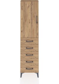 Resim Arges Dolap Tek Raflı 5 Çekmeceli Tek Askılı 44x30x182 Çam-çam Çam 