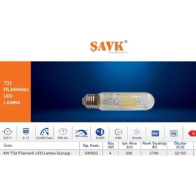 Resim Şavk Led Rustik Flamanlı Uzun Ampül 4W E27 Sarı Işık 500652 