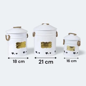 Resim 3'lü Metal Patates Soğan Saklama Kabı Seti, Dekoratif Kiler Standı, Beyaz - Siyah Kapaklı Tasarım 