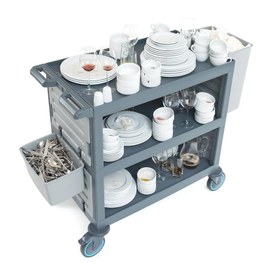Resim Fantom Procart 221 3 Katlı Servis Arabası, Çatal Kaşık ve Atık Kovalı 