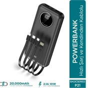 Resim GÜLLÜ E STORE Force P21 Led Ekranlı Micro Lightning Type-c Ve Usb-a Kablolu 20.000mah Powerbank 