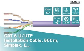 Resim DIGITUS CAT6 Utp 23AWG Mor 500m Makara Saf Bakır Kablo 0.50mm DK-1613-VH-5 Digitus