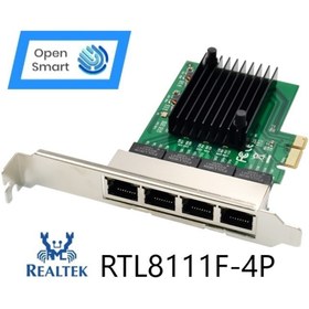 Resim Open Smart 4 Port Realtek Rtl8111f 1gbe Pcıe X1 Ethernet Kart - Ops7081rtl 