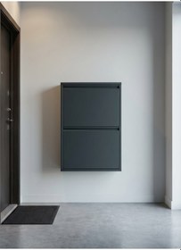 Resim İkili 2'li Metal Ayakkabılık Premium Antrasit Antrasit 