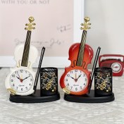 Resim Kalemlikli Büyüleyici Keman Şeklinde Alarm Saati - Yaratıcı Müzik Aleti Tasarımı, Pil ile Çalışan Masa Zamanlayıcısı, Oturma Odası Dekoru için Benzersiz Düzensiz Şekil, AA Pil Gerekir (Dahil Değildir), Yatak Odaları için Alarm Saatleri 