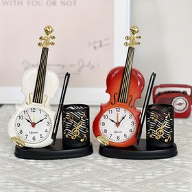 Resim Kalemlikli Büyüleyici Keman Şeklinde Alarm Saati - Yaratıcı Müzik Aleti Tasarımı, Pil ile Çalışan Masa Zamanlayıcısı, Oturma Odası Dekoru için Benzersiz Düzensiz Şekil, AA Pil Gerekir (Dahil Değildir), Yatak Odaları için Alarm Saatleri 