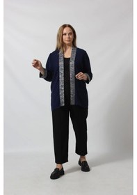 Resim Moda Berray Parlak Detaylı Garnili Büyük Beden Blazer Ceket Lacivert 