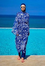 Resim A Andalus Lacivert Tam Boy Tül Pareo Kaftan RP2502 