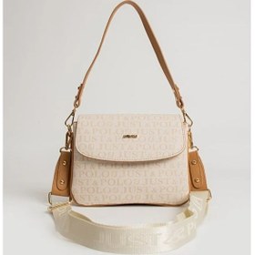 Resim Just Polo Kadın Baskılı Ayarlanabilir Askılı Shopper Lüks El & Omuz Çantası Shoulder Bag Krem - Camel 
