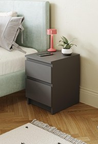 Resim Hofga Derinkuyu 2 Çekmeceli Komodin Yatak Odası Bebek Odası Antrasit 