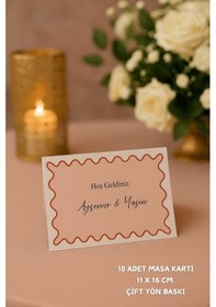 Resim Pembe Zigzag Nişan Masa Kartı Çift Yön Baskı - 11x16cm - İsme Özel - Nişan Kartı - Nikah Kartı 