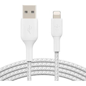 Resim Belkin Örgülü Apple Lightning Hızlı Şarj ve Data Kablosu Beyaz 1 Metre CAA002BT1MWH 