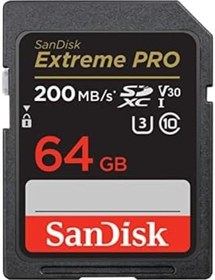 Resim SanDisk Extreme PRO SDXC UHS-I hafıza kartı 64 GB (V30, aktarım hızı 200 MB/sn, U3, 4K UHD videolar, SanDisk QuickFlow teknolojisi, ısıya dayanıklı) 