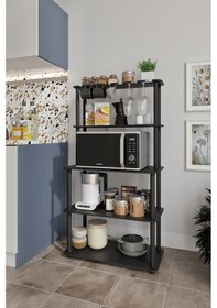 Resim Mikrodalga Kahve Standı Çok Amaçlı 4 Katlı Raf Siyah Siyah 