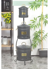 Resim Metal Standlı 3 Katlı Patates Soğan Sarımsak Saklama Kova Antrasi 