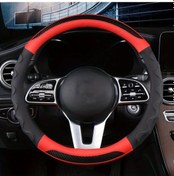 Resim Xuweiwei 1 Adet Evrensel Tüm Mevsimler İçin Araba Direksiyon Kılıfı Wave Red Üç Boyutlu Kaymaz Delikli Pu Deri Nefes Alabilir Ve Ter Emici - 