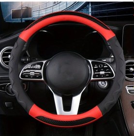 Resim Xuweiwei 1 Adet Evrensel Tüm Mevsimler İçin Araba Direksiyon Kılıfı Wave Red Üç Boyutlu Kaymaz Delikli Pu Deri Nefes Alabilir Ve Ter Emici - 