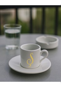Resim Türk Kahvesi Fincanı Harf, Espresso Fincanı Harf Beyaz - Altın13 