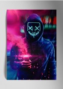 Resim Metal Baskı Parlak Duvar Tablosu - Neon Maske 