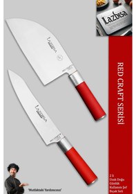 Resim Lazbisa MFT-005 Red Craft Serisi Mutfak Şef Bıçak Seti Et Ekmek Sebze Bıçağı Günlük Kullanım Kırmızı 