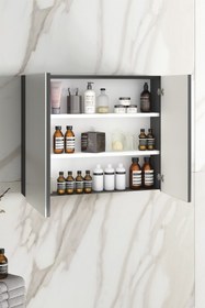 Resim ÖZCEDEN Çiğdem 80 cm Antrasit Gri Mat MDF Aynalı Asma Banyo Üst Dolabı 