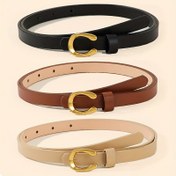 Resim 1/2/3 adet U-Şekilli Alaşım Tokalı Kız Moda Bel Seti, Siyah, Suni Deri, Minimalist Tarz, Kuru Bez Temizleme, Günlük Rahat veya İş Gezisi için 