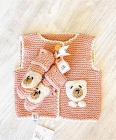 Resim BEE by Sisters Triko El Örgüsü Ayıcıklı Yelek-patik 2'li Set 
