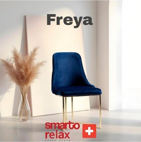 Resim Smarto Relax Freya 2'li Yemek Masası Sandalye Seti - Metal Ayaklı, Mavi Kumaş Mavi Ve Altin Rengi 