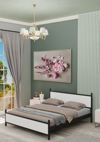 Resim Metalia Gm 305 Modern Çift Kişilik Ahşap Metal Siyah Beyaz Karyola 150x200 