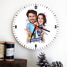 Resim Tek Çocuklu Şahane Aile Karikatürlü Duvar Saati 