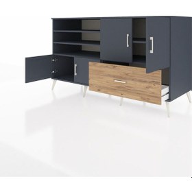 Resim Kronos Konsol 5 Raflı Tek Çekmeceli 4 Kapaklı 176x59x99 Antrasit- Antrasit-antrasit/çam 