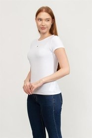 Resim EA7 Kadın Bisiklet Yaka T-Shirt, Beyaz, L Beden 