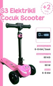 Resim Electron Led Işıklı Hoparlörlü 3 Tekerlekli Yükseklik Ayarlı Elektrikli Scooter - 60W 