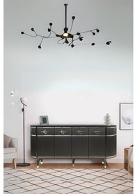 Resim Maya Antrasit Gümüş Lüks Konsol 4 Kapaklı Şerit Detaylı Metal Ayaklı Tasarım 180x45x84 Cm 