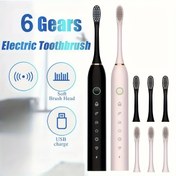 Resim 6 Modlu Akıllı Zamanlayıcı Elektrikli Diş Fırçası 42000 VPM, USB Şarj Edilebilir Taşınabilir Diş Fırçası 4 Değiştirilebilir Yumuşak Tüylü Başlıklar, 500mAh Lityum Polimer Batarya, Yetişkin Ağız Bakımı için Hassas Temizlik 