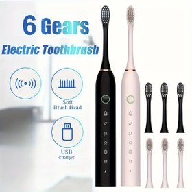 Resim 6 Modlu Akıllı Zamanlayıcı Elektrikli Diş Fırçası 42000 VPM, USB Şarj Edilebilir Taşınabilir Diş Fırçası 4 Değiştirilebilir Yumuşak Tüylü Başlıklar, 500mAh Lityum Polimer Batarya, Yetişkin Ağız Bakımı için Hassas Temizlik 