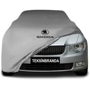 Resim ULTRASHOP Skoda Superb 2 S.Wagon (2008 - 2015) Gri Kumaş Araba Branda Logolu Penye Oto Branda 