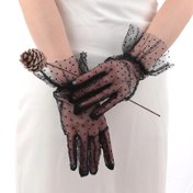 Resim NessiWorld Short Length Laced Black Polka Dot Tulle Gloves Black Color 