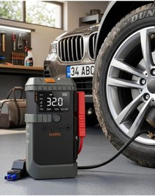 Resim Akıllı Lastik Şişirme Kompresörü Akü Takviye Özellikli Led Fenerli Taşınabilir Güç Ünitesi 