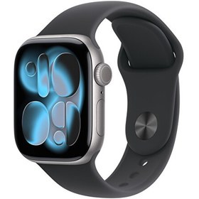 Resim Apple Watch Series 11 GPS 42mm Uzay Grisi Alüminyum Kasa ve Siyah Spor Kordon - S/M 